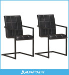 Konzolne blagovaonske stolice od prave kože 2 kom crne - NOVO