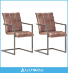 Konzolne blagovaonske stolice od prave kože 2 kom grube smeđe - NOVO