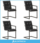 Konzolne blagovaonske stolice od prave kože 4 kom crne - NOVO
