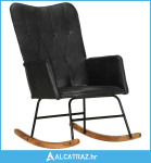 Stolica za ljuljanje od prave kože crna - NOVO