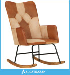 Stolica za ljuljanje od prave kože i platna smeđa - NOVO