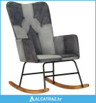 Stolica za ljuljanje siva od prave kože i platna - NOVO