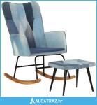 Stolica za ljuljanje s tabureom plavi traper s patchworkom - NOVO