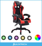 Igraća stolica s RGB LED svjetlima crveno-crna od umjetne kože - NOVO