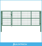 Vrtna vrata za ogradu sa stupovima 350 x 120 cm čelična zelena - NOVO