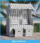 Ležaljka za plažu s jastucima sivo-bijela od poliratana i drva - NOVO