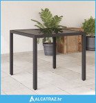 Vrtni stol sa staklenom pločom crni 90x90x75 cm od poliratana - NOVO