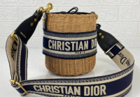 Christian Dior Natural Wicker Bucket Torba