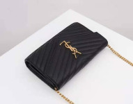 Saint Laurent Black Matelasse Leather Monogram Envelope Wallet on Chai