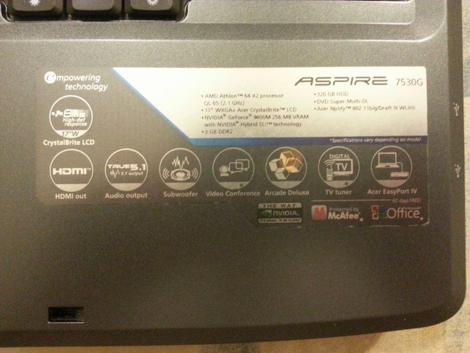 Апгрейд acer aspire 7530