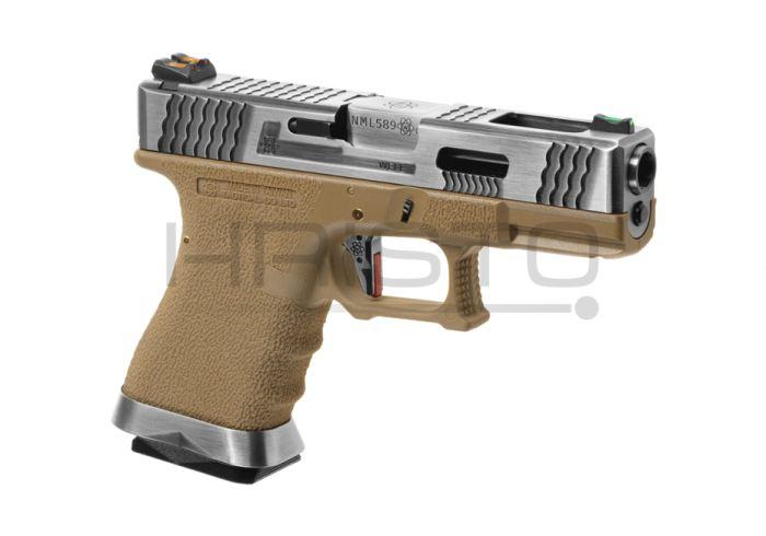 Airsoft pištolj WE G-Force 19 SV Silver cijev Metal Version GBB (gas-b