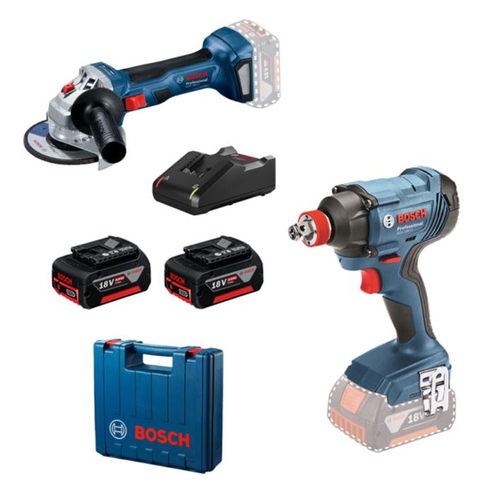 BOSCH aku set - udarni odvijač GDX 180-LI + aku kutna brusilica GWS 18