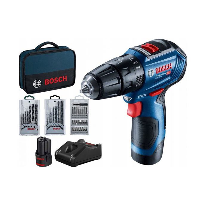 BOSCH aku udarna bušilica GSB 12V-30 2xAku 12V 2,0Ah + 39 dj. set prib