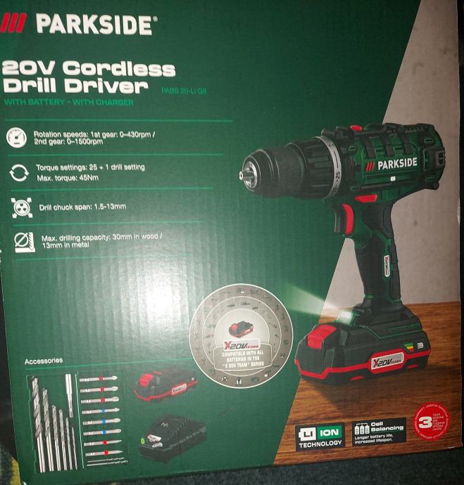 PARKSIDE® PABS 20-Li G8 Aku bušilica/odvijač 20V,boreri,bitovi NOVO!!