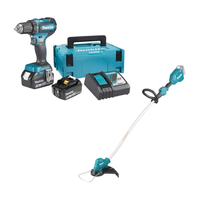 Makita aku trimer DUR189Z + aku bušilica DDF485RFJ (18V, 2x3,0Ah)