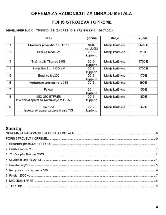 Ekscentar preša, Bušilica stupna, Tračna pila, Savijačica 3u1 i ostalo