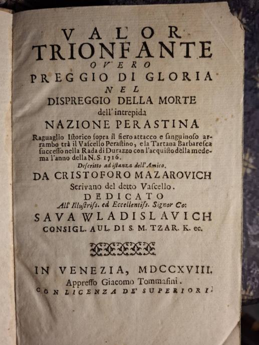 K.Mazarović-Pobednička vrlina...peraške nacije... Venecija,1718.g.