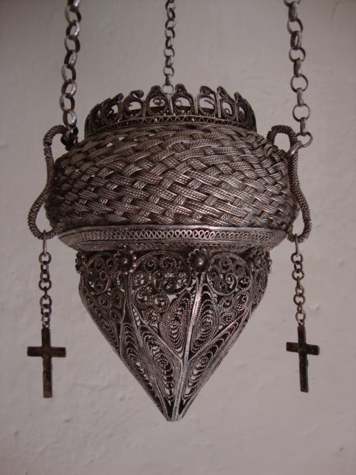 Antique silver filigree lamp-staro kandilo uljna lampa srebro filigran