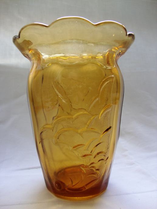 Art deco amber glass vase - butterfly - Vaza sa leptirima Art Deko