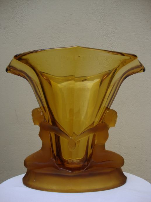 ART DECO WALTHER & SOHNE AMBER GLASS VASE 1930./VAZA SKULPTURA