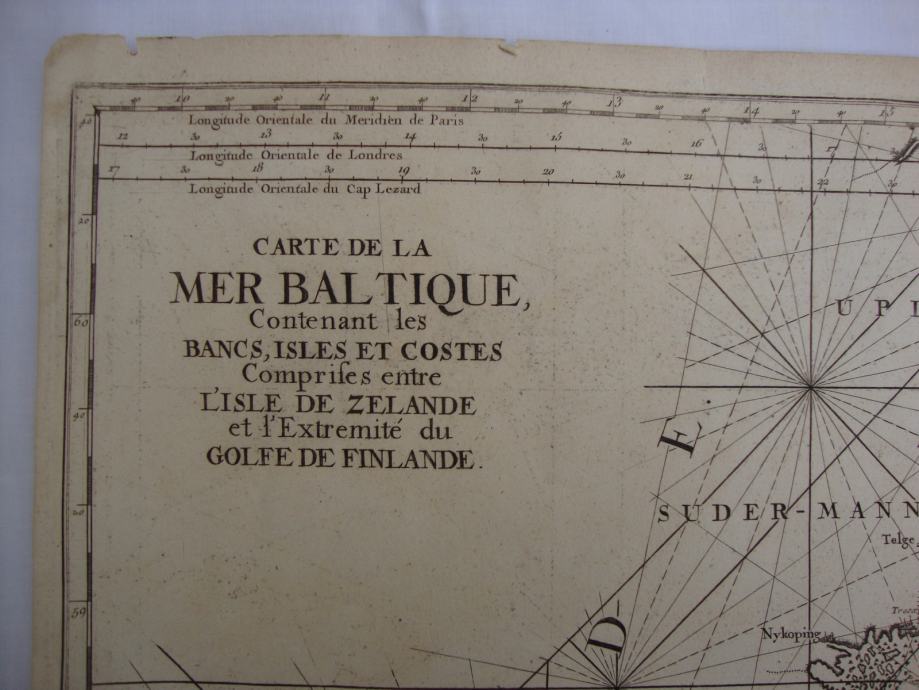 CARTE DE LA MER BALTIQUE CONTENANT LES BANCS,ISLES ET COSTES 1735.