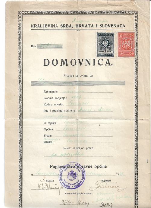 DOMOVNICA Samobor Država SHS 1922