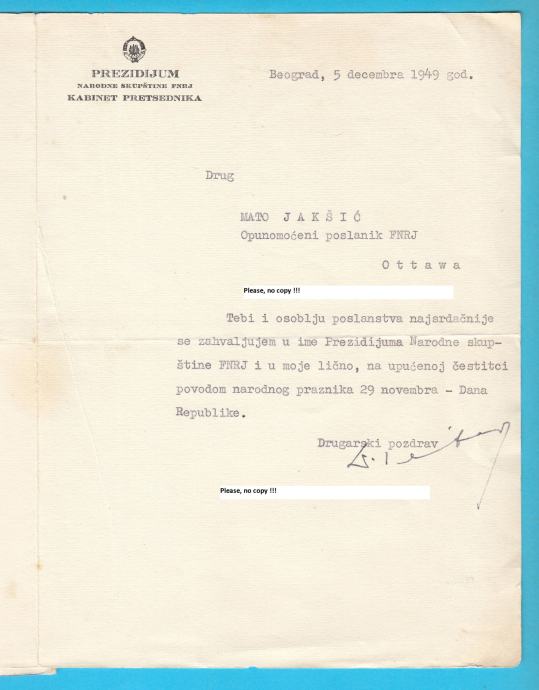 Dr. IVAN RIBAR stari originalni potpis (autogram) iz 1949. godine RRR