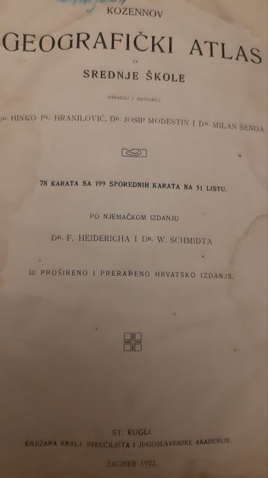 Kozennov geografički atlas, 1922.god.