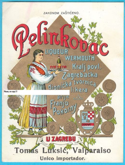 KRALJ. POVL. ZAGREBAČKA TVORNICA LIKERA ex POKORNY predratna etiketa