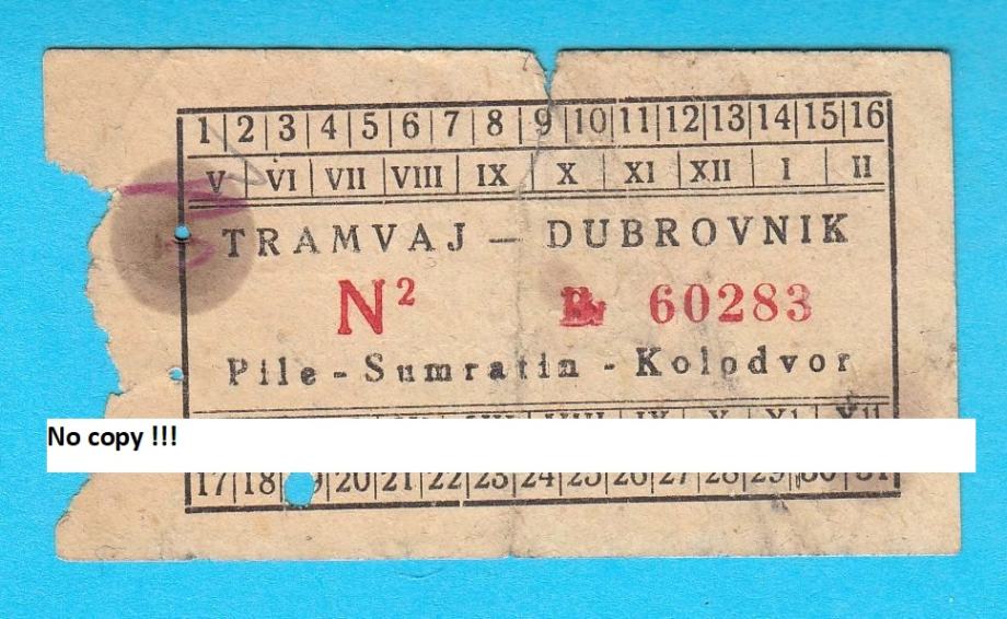 TRAMVAJ - DUBROVNIK vozna karta Pile-Sumartin-Kolodvor * Dubrovački T.