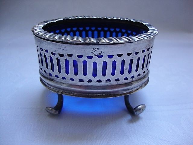 VENETIAN SILVER SALT CELLAR COBALT GLASS - SOLNICA VENECIJA 18.st