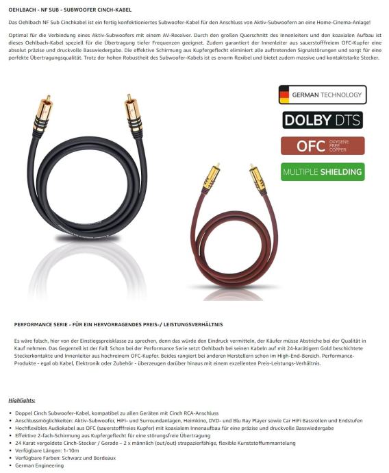 Oehlbach NF Subwoofer Cable - audi kablovi visoke kvalitete