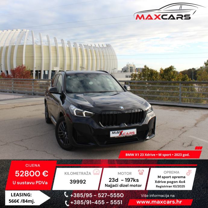 BMW X1 xDrive23d•Msport•197ks•4x4•2023 god.• PDV 25%•Leasing 513€/mj•