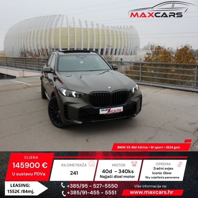 BMW X5 xDrive40d M sport•Zračni ovjes•Sky panorama•Iconic Glow•AR•PDV