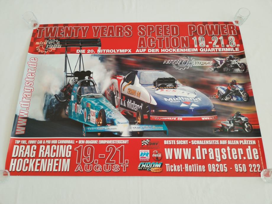 ORIGINAL DVOSTRANI PLAKAT POSTER DRAGSTER + KALENDAR DRAGSTERI 84x60cm