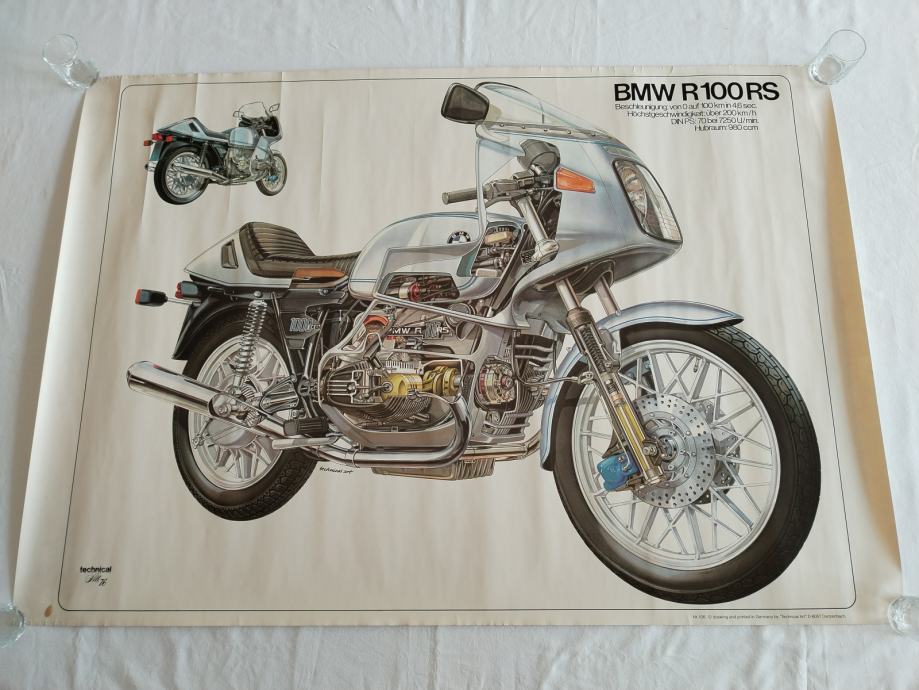 ORIGINALNI PLAKAT, POSTER - U PRESJEKU BMW R 100RS iz 1980-ih 97x68cm