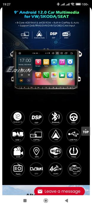 Android autoradio 9" Android 12