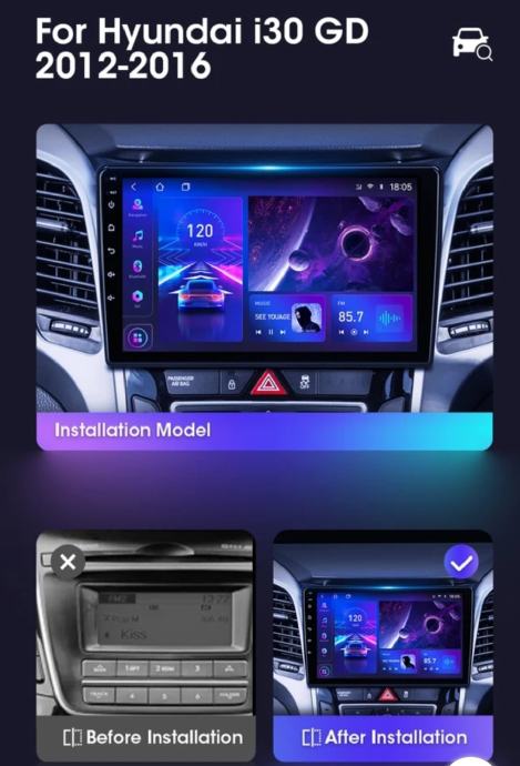 Auto radio za Hyundai i30 Android 12 Carplay Multimidia Video Player