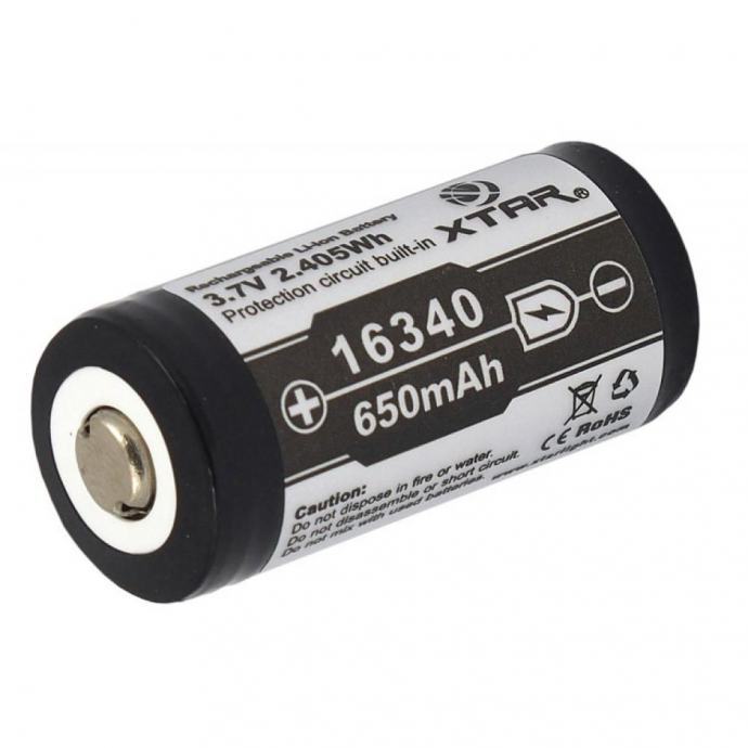 XTAR PUNJIVA BATERIJA LITIJ-IONSKA CR123 3.7V 650mAh