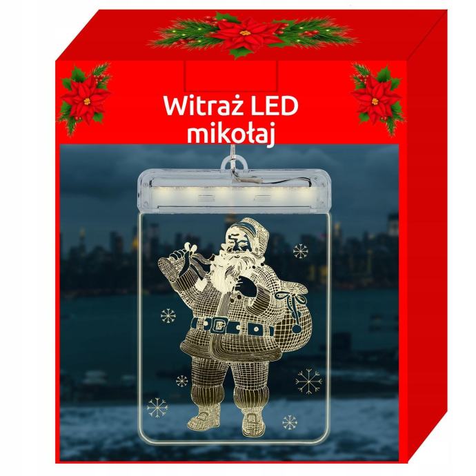 Gravirani 3D pleksiglas LED toplo bijeli Djed Božićnjak 17 cm