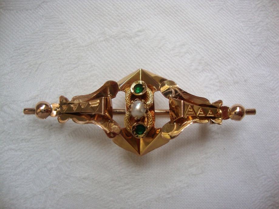 ZLATNI BROŠ - BIEDERMEIER GOLD BROOCH 585