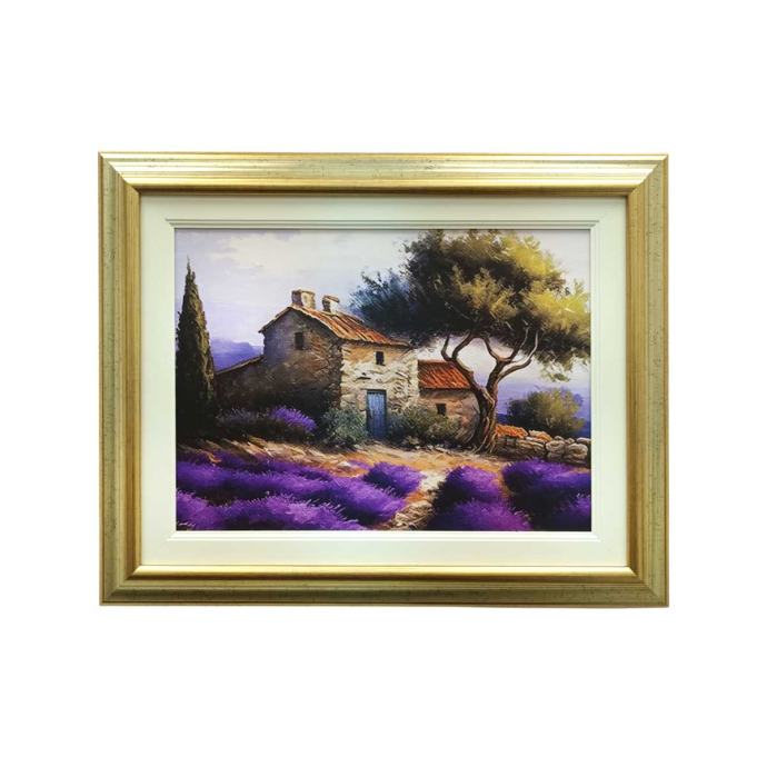 ZIDNA SLIKA UOKVIRENA - LAVANDA I KAMENA KUĆA 54x44