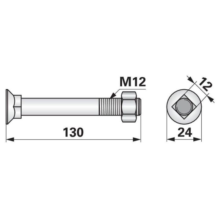 Vijak kvadratni DIN 931 M12x130 mm, 10.9