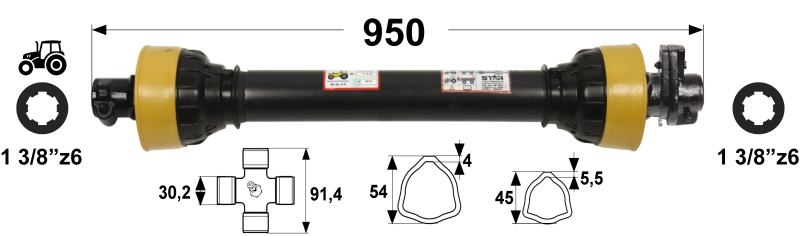 Kardan sa strižnom sklopkom 2500 Nm kat. 6, 950 mm za roto branu