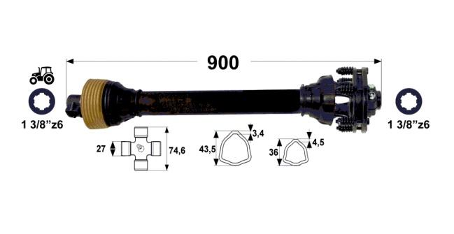 Kardan sa tarnom sklopkom kat. 3, 900 mm za roto branu i frezu do 2 m