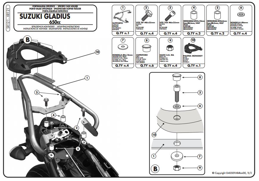 NOSAČ KOFERA KAPPA ZA SUZUKI GLADIUS 650 (09-16)