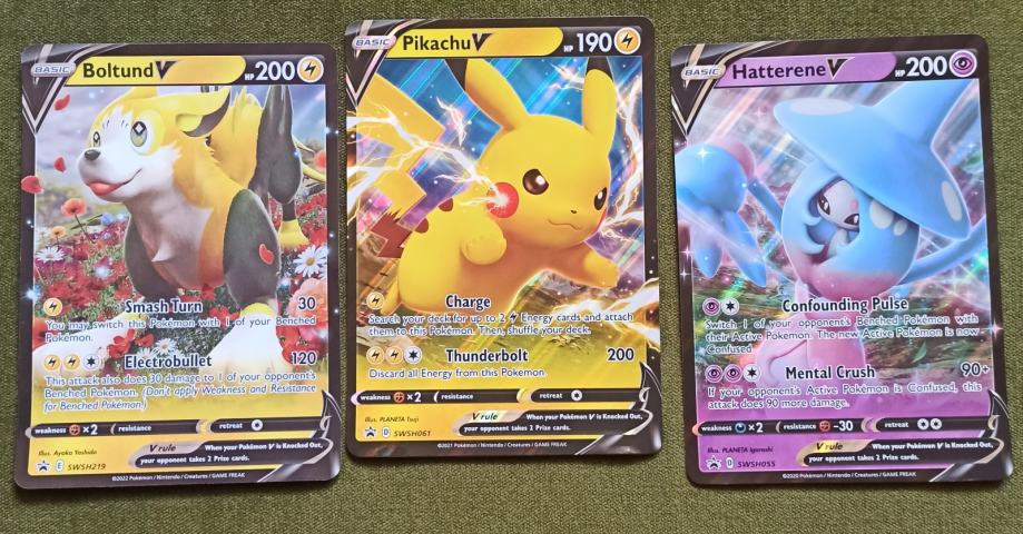 Pikachu V Boltund Hatterene Pokemon karte jumbo black star swsh