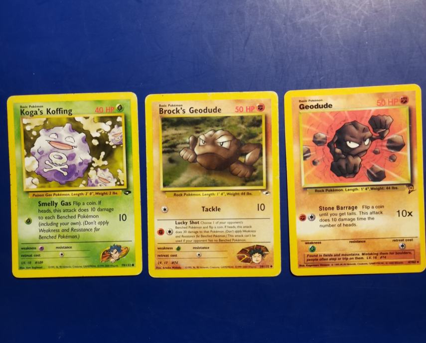 Pokemon karte -  Kogas Koffing, Brocks Geodude i Geodude