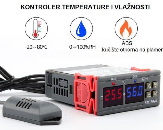 Termostat STC-3028 220v 2LED kontrola temperatura i vlažnost sa sondom