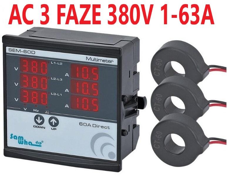 VOLTMETAR AMPERMETAR HERC ENERGETCI MJERAČ 3 FAZE AC380V 1- 63A